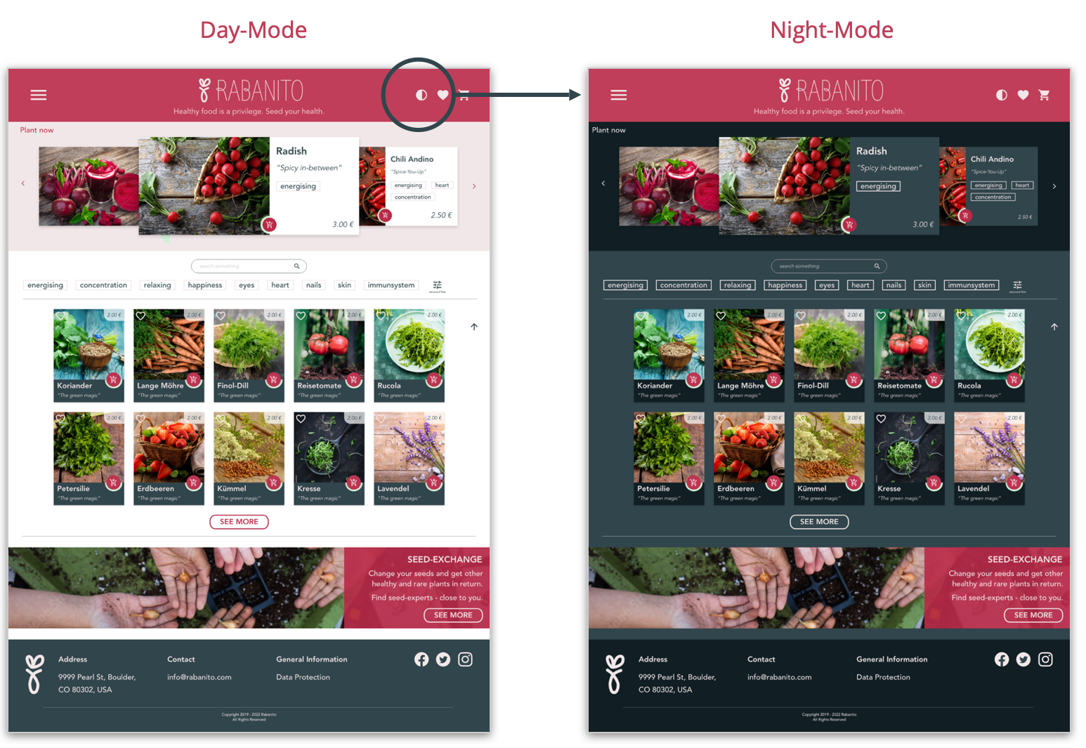 Homescreen Versions DAY/NIGHT - mode (High-Fidelity Wireframes)